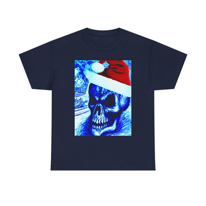 Christmas Skull Tee — Blue Santa Skull Holiday T-Shirt