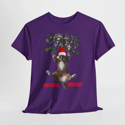 Christmas Cat & Mistletoe Tee — "Mistletoe Mischief" Holiday T-Shirt