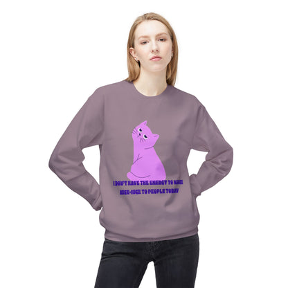 Cat Energy Sweatshirt, Cozy Unisex Crewneck, Funny Cat Lover Gift, Relaxed Fit Pullover, Perfect for Cat Lovers and Introverts