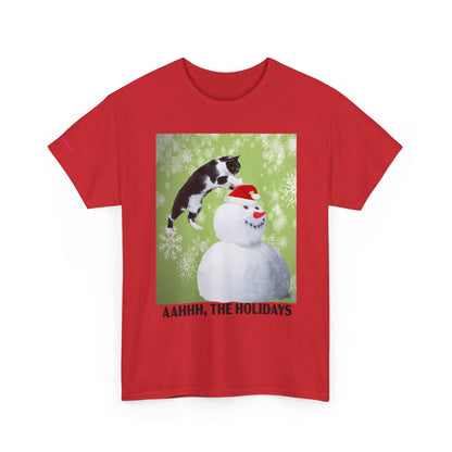 Holiday Cat T‑Shirt – “Aahhh, The Holidays” Funny Snowman Cat Tee