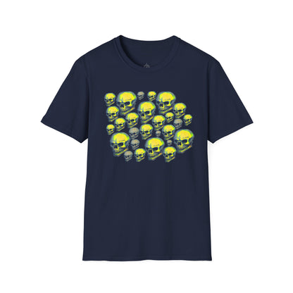 Neon Skull Cluster T-Shirt — Retro Grunge Graphic Tee for Halloween & Streetwear