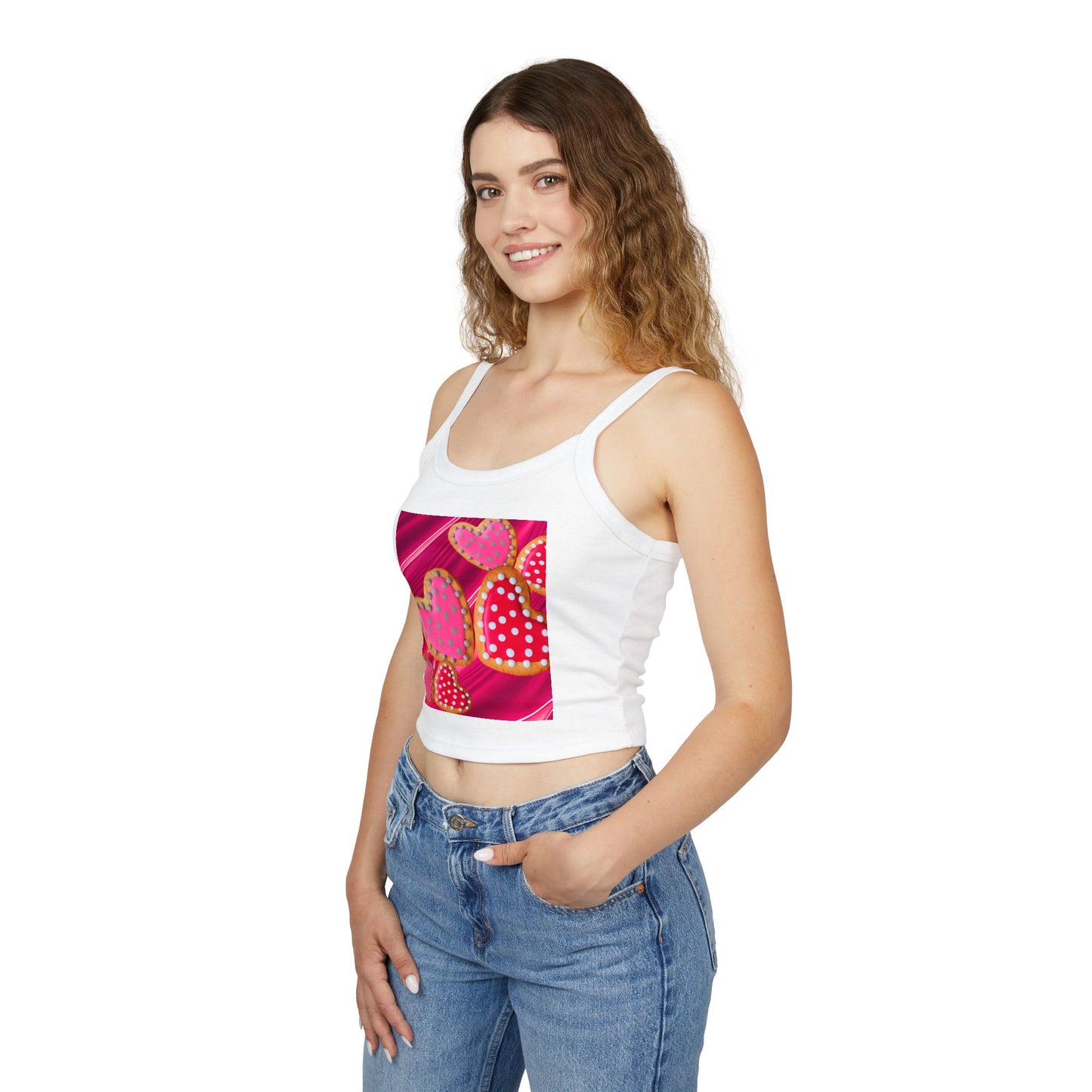 Valentine's Day Heart Print Tank Top, Cute Summer Top, Women's Spaghetti Strap Shirt, Fun Gift for Her, Sweetheart Gift