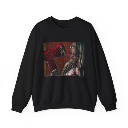 Halloween Horror Girl with Axe Sweatshirt, Unisex Crewneck, Horror Movie Fan Apparel, Halloween Costume Layering