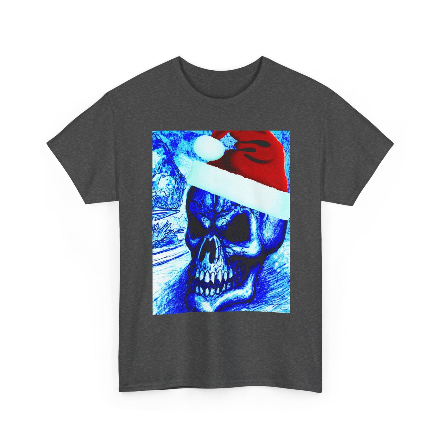 Christmas Skull Tee — Blue Santa Skull Holiday T-Shirt