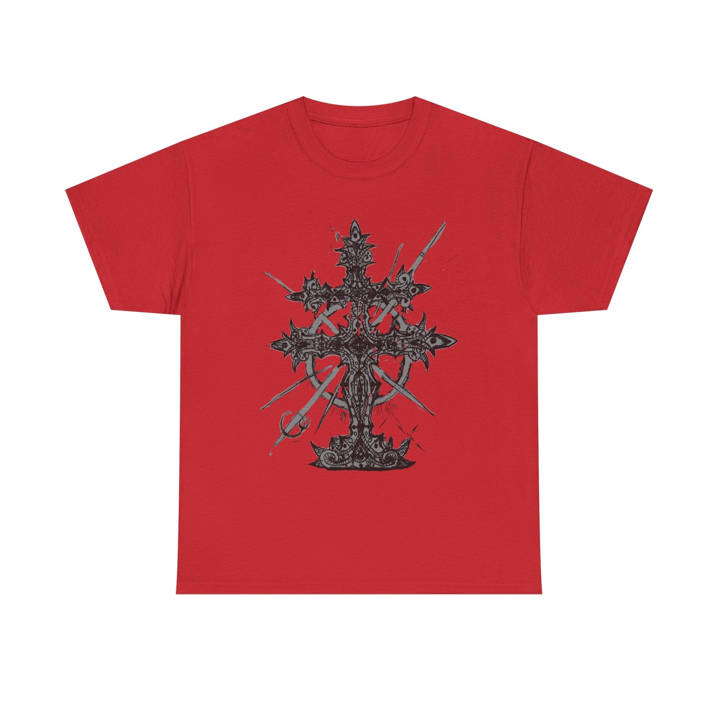 Gothic Cross Graphic T-Shirt — Dark Ornate Church Cross Tee