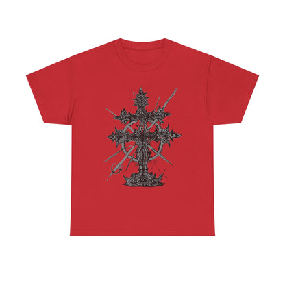 Gothic Cross Graphic T-Shirt — Dark Ornate Church Cross Tee