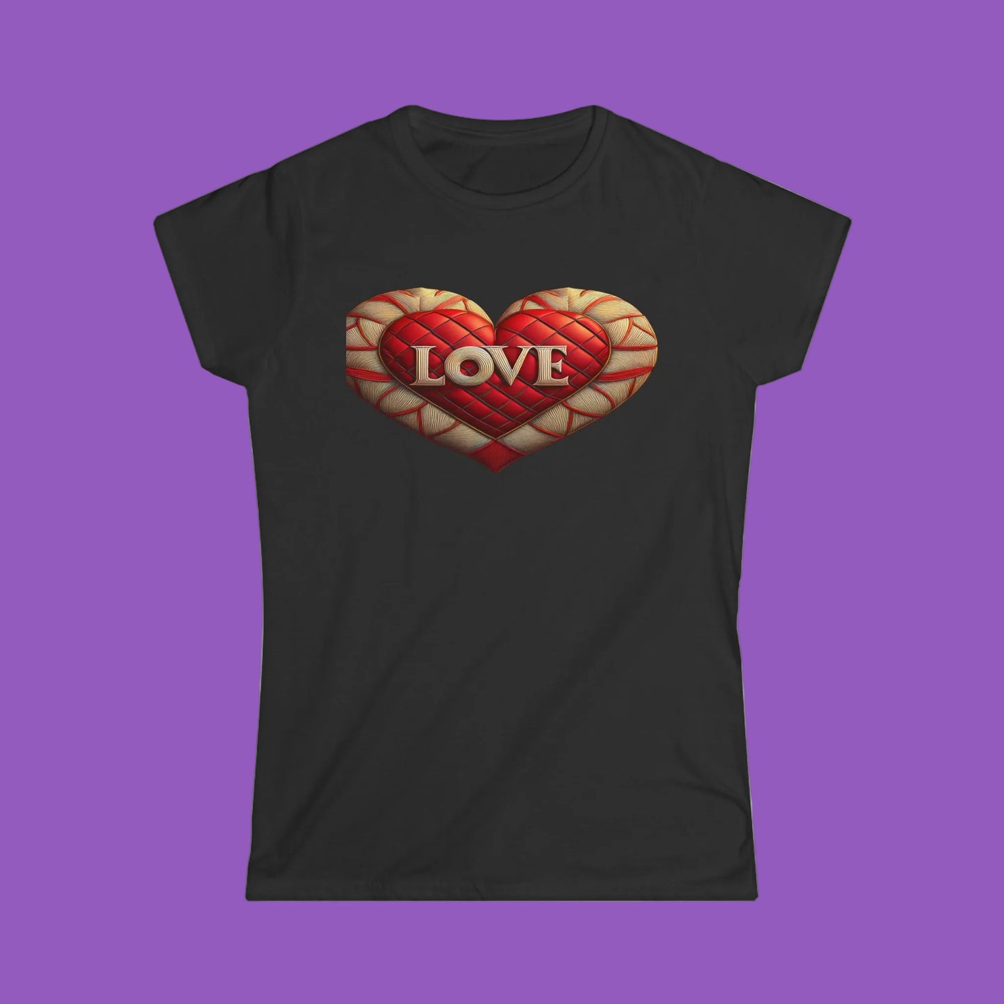 Love Quilted Heart Tee — Red Quilted Heart "LOVE" Graphic Shirt