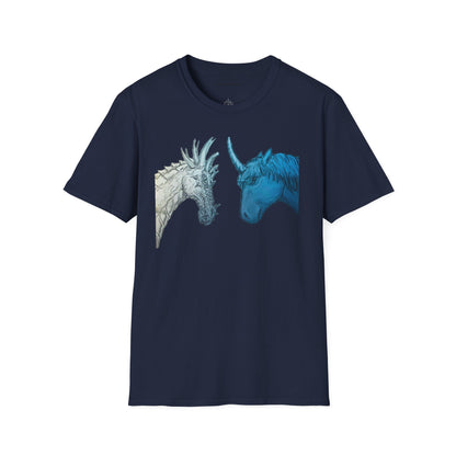Fantasy Creatures Unisex T-Shirt - Unicorn vs Dragon Design
