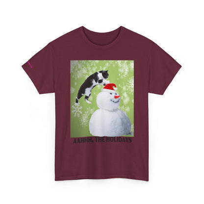 Holiday Cat T‑Shirt – “Aahhh, The Holidays” Funny Snowman Cat Tee