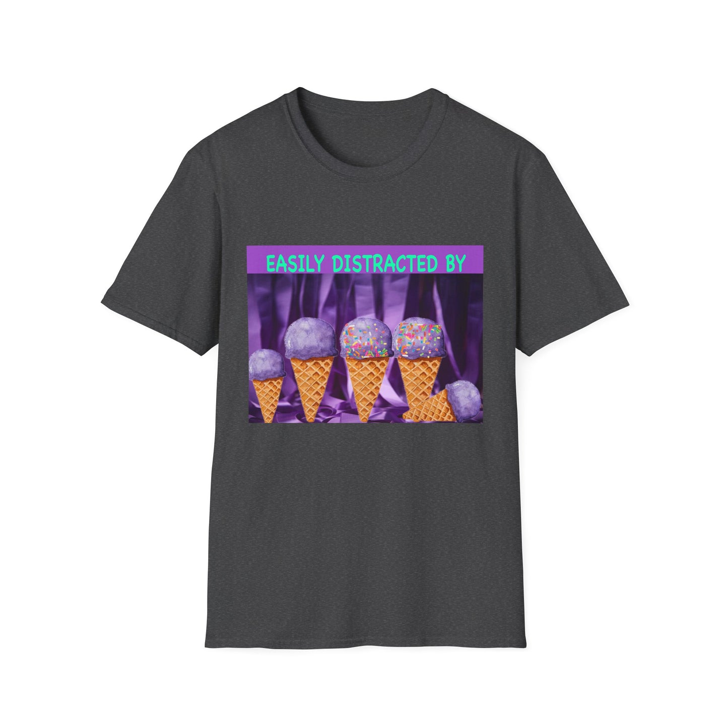 Easily Distracted By Ice Cream T-Shirt, Funny Gift for Ice Cream Lovers, Unisex Graphic Tee, Summer Shirt, Ideal for Birthdays, Casual Wear