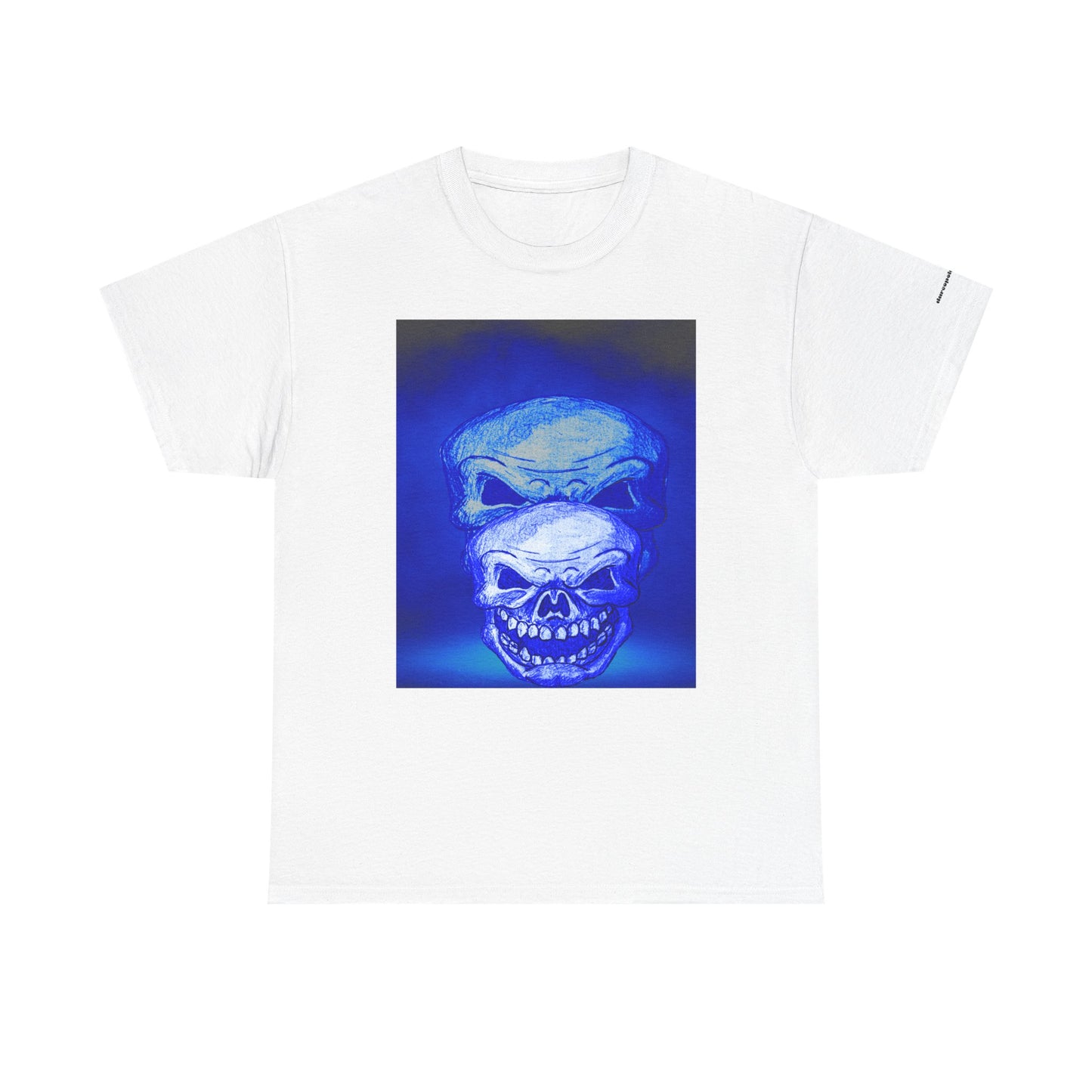 Skull Double Exposure Tee — Neon Blue Horror Graphic T-Shirt