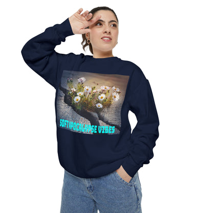 Garment-Dyed Sweatshirt Soft Apocalypse Vibes Flowers