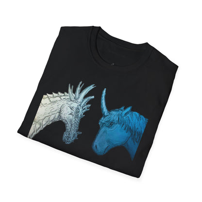 Fantasy Creatures Unisex T-Shirt - Unicorn vs Dragon Design