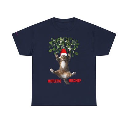 Christmas Cat & Mistletoe Tee — "Mistletoe Mischief" Holiday T-Shirt
