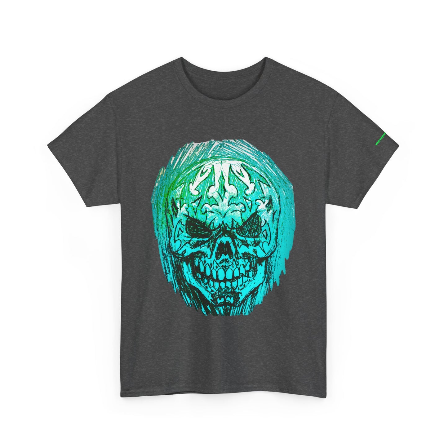 Vibrant Green Skull Graphic Tee - Unisex Heavy Cotton
