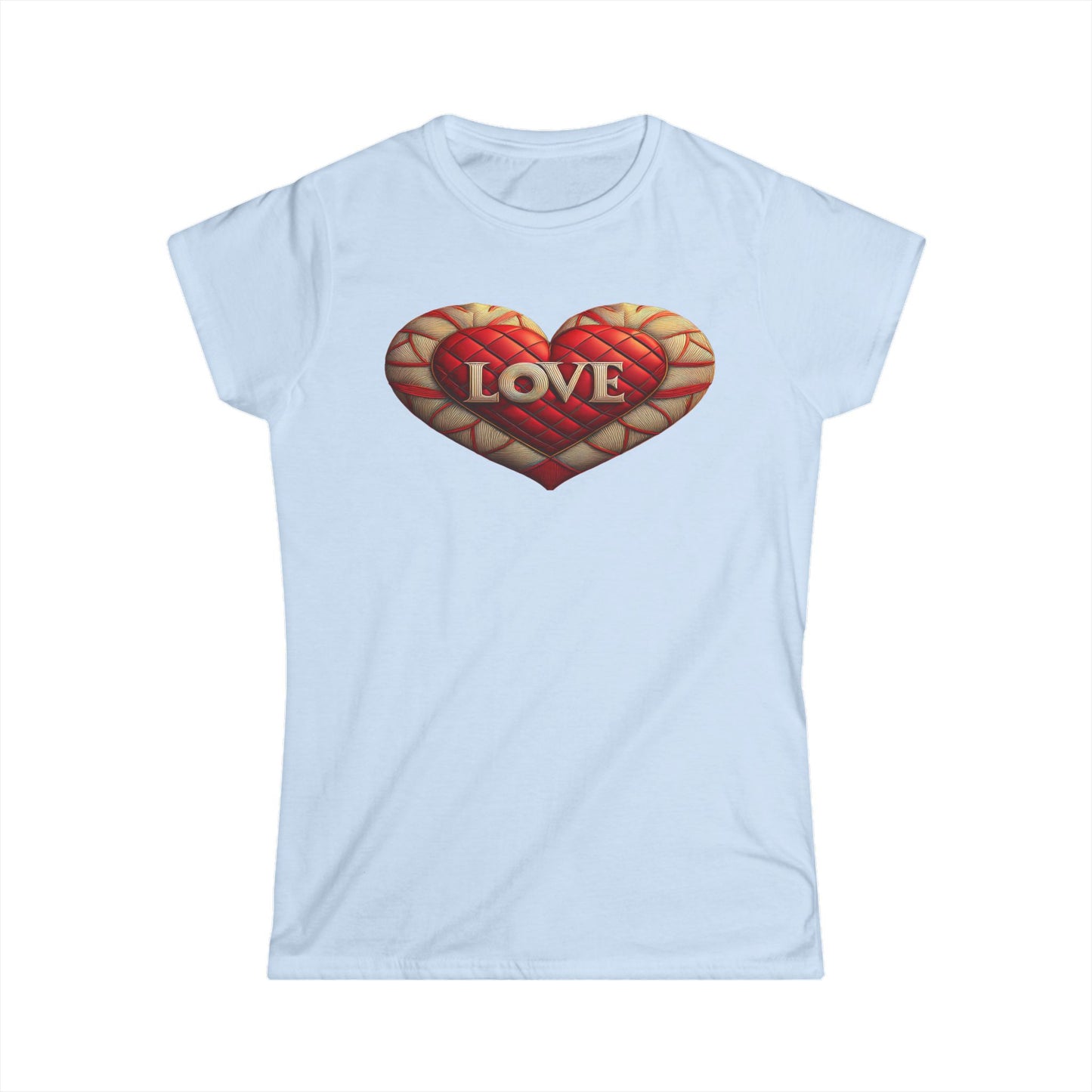 Women's Love Quilted Heart Tee — Red Quilted Heart "LOVE" Graphic Shirt