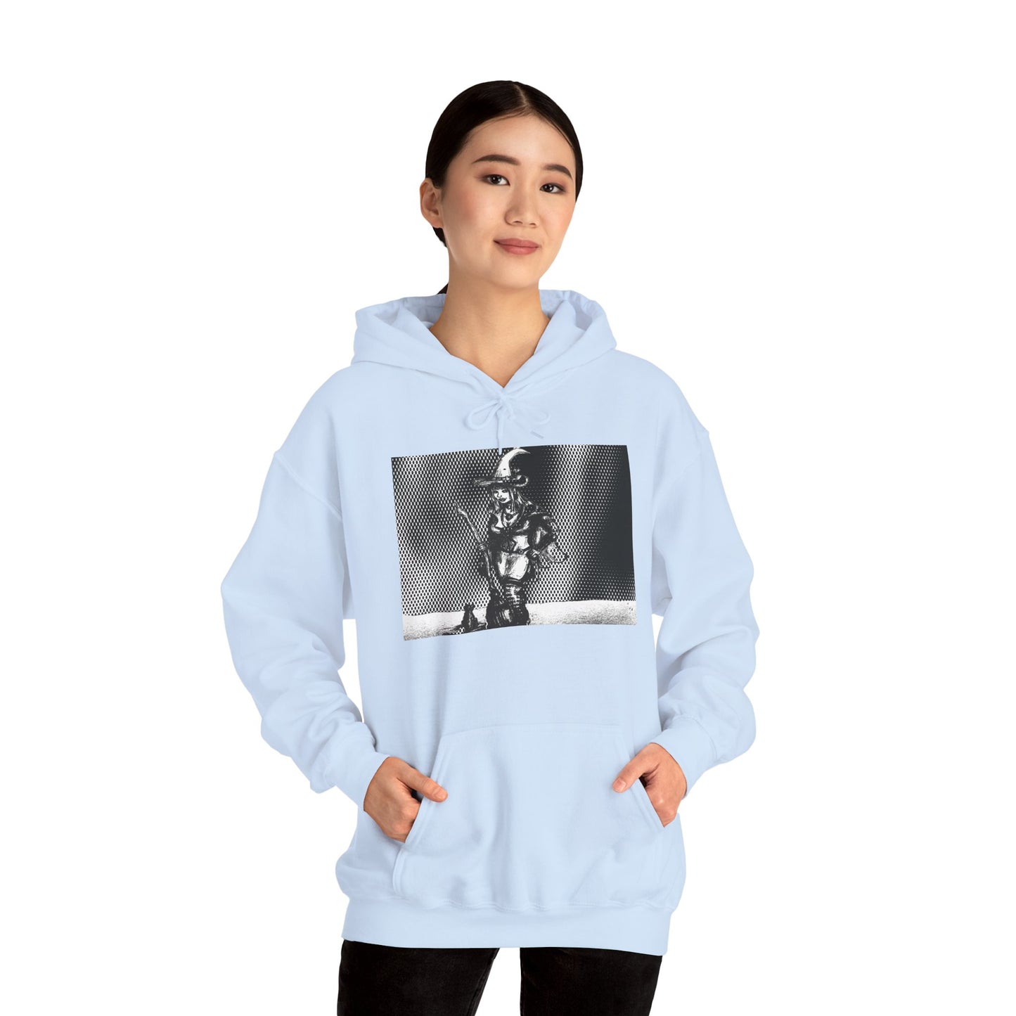 Witch Hoodie with Black Cat and Broom - Unisex