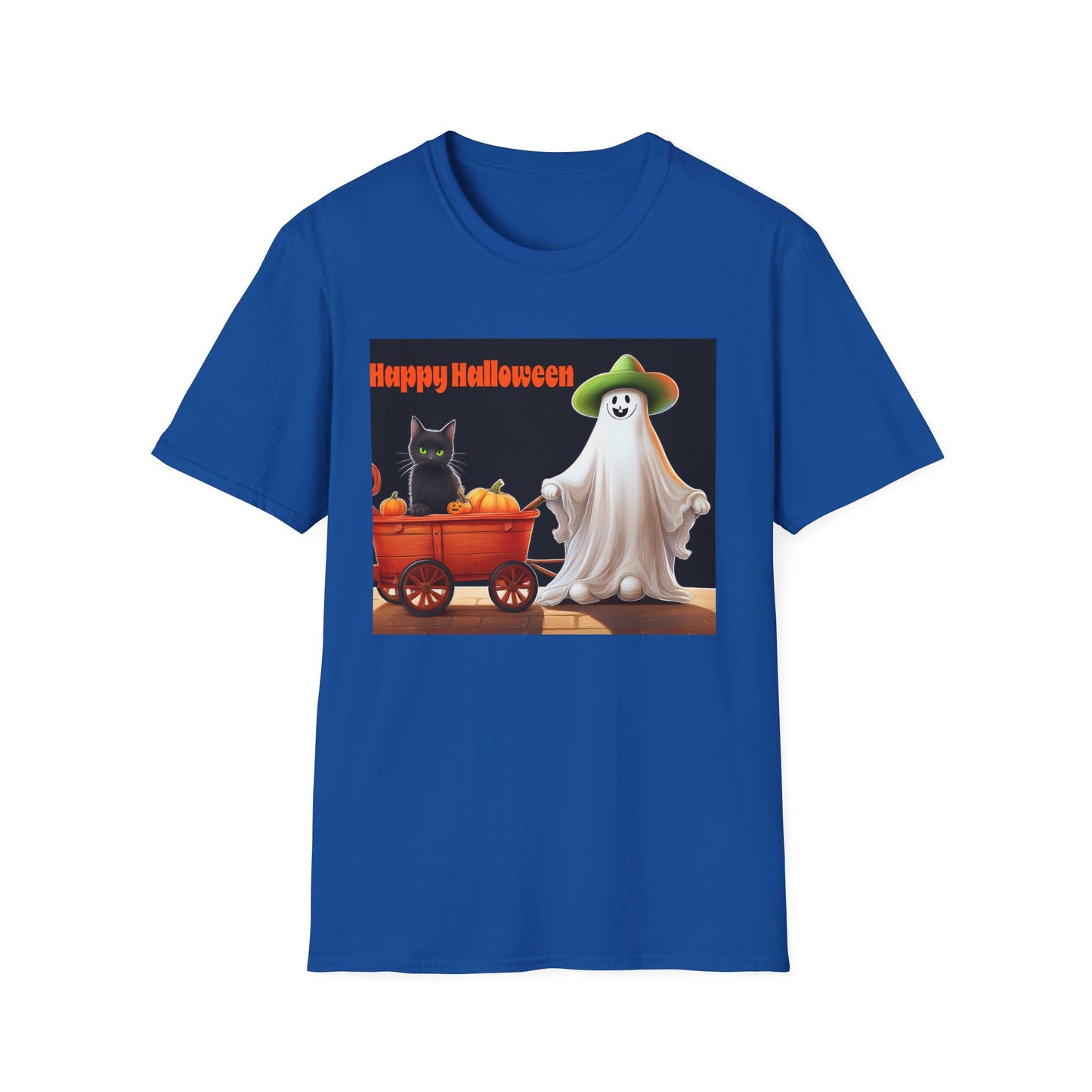 Halloween Ghost with wagon t-Shirt, trick or treating  Funny Halloween Tee, Unisex Casual Shirt, Cute Halloween Costume, Spooky Holiday Apparel