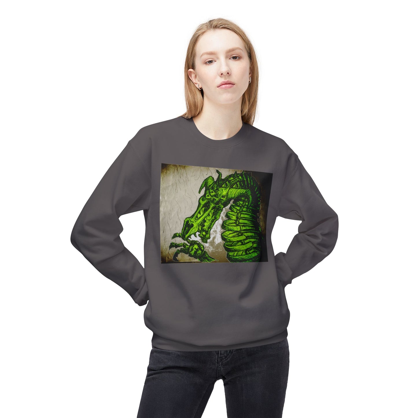 Vintage Green Dragon Unisex Midweight Softstyle Fleece Crewneck Sweatshirt