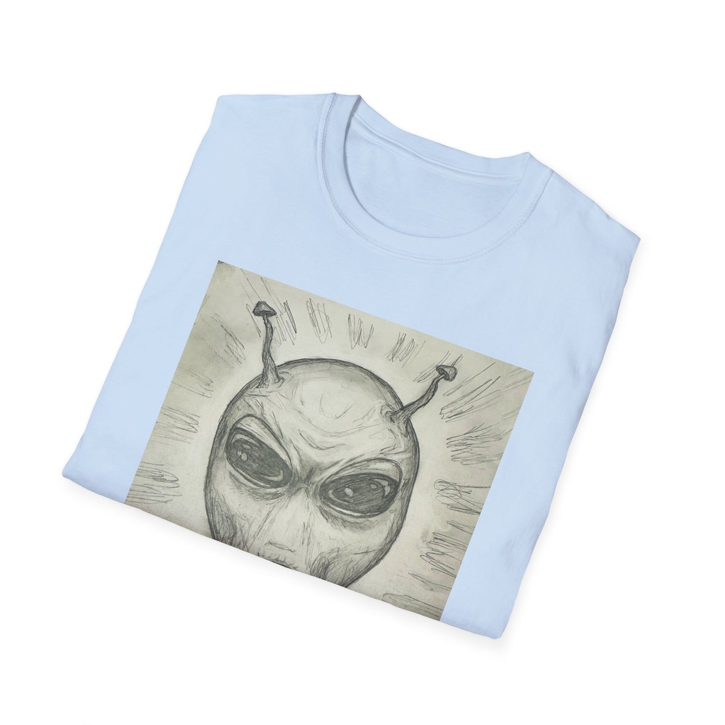 Alien Sketch B & W Unisex Softstyle T-Shirt, Casual Graphic Tee, Sci-Fi Lover Apparel, Unique Gift for UFO Enthusiasts, Everyday Wear