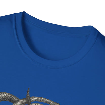 Serpent Design T-Shirt - Unisex Softstyle Apparel for Nature Lovers, Graphic Tee, Casual Wear, Gift for Her/Him, Birthday