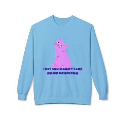 Cat Energy Sweatshirt, Cozy Unisex Crewneck, Funny Cat Lover Gift, Relaxed Fit Pullover, Perfect for Cat Lovers and Introverts