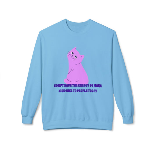 Cat Energy Sweatshirt, Cozy Unisex Crewneck, Funny Cat Lover Gift, Relaxed Fit Pullover, Perfect for Cat Lovers and Introverts
