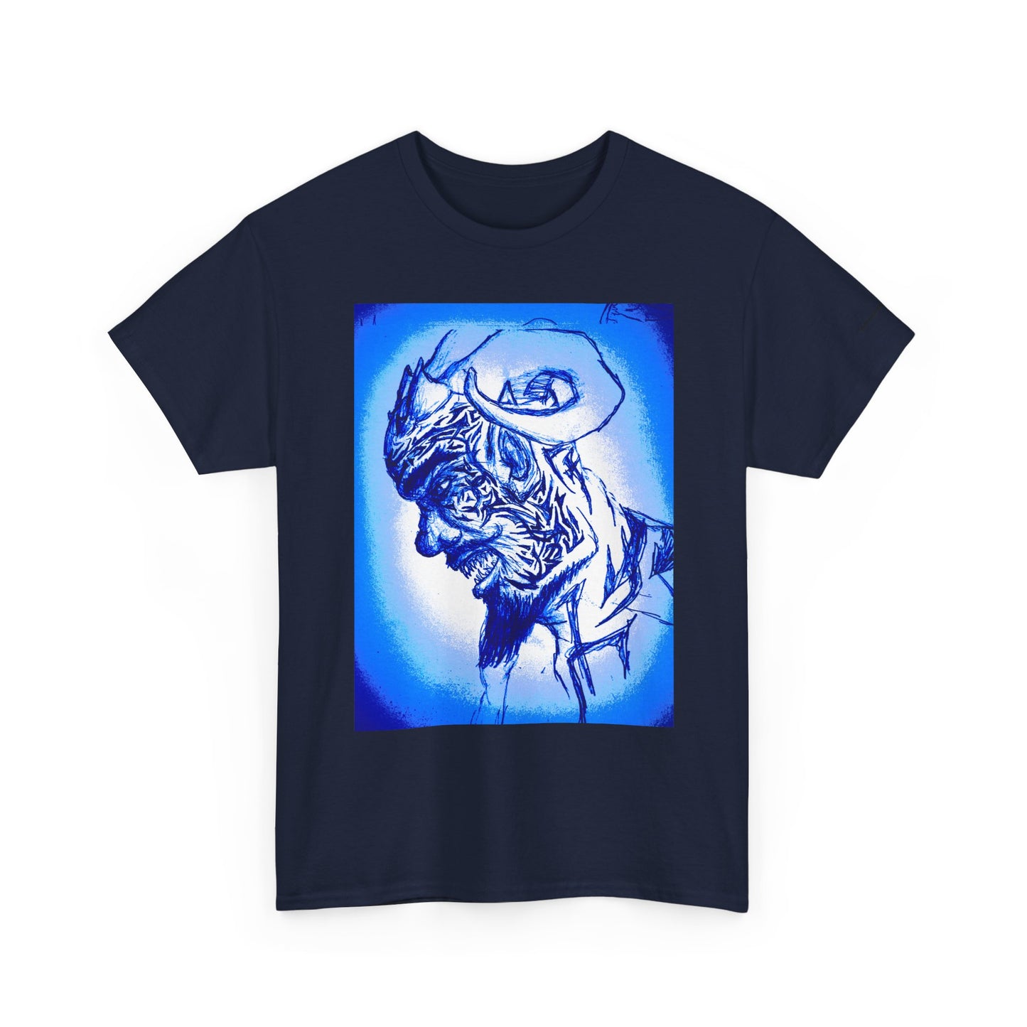 Blue Surreal Demon Horned Halo Portrait Tee