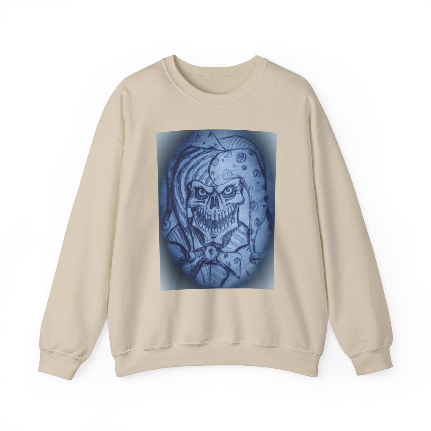 Jester Skull Graphic Sweatshirt, Unisex Heavy Blend Crewneck, Gothic Fashion, Streetwear Style, Halloween Gift, Edgy Casual Wear