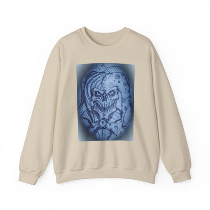 Jester Skull Graphic Sweatshirt, Unisex Heavy Blend Crewneck, Gothic Fashion, Streetwear Style, Halloween Gift, Edgy Casual Wear