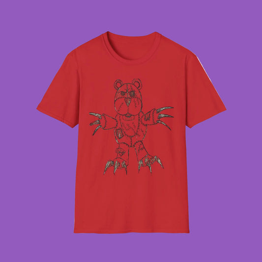 Demonic  Artistic Bear T-Shirt, Unisex Graphic Tee, Unique Animal Art Shirt, Fun Casual Wear, Gift for Kids & Teens, Birthday or Holiday