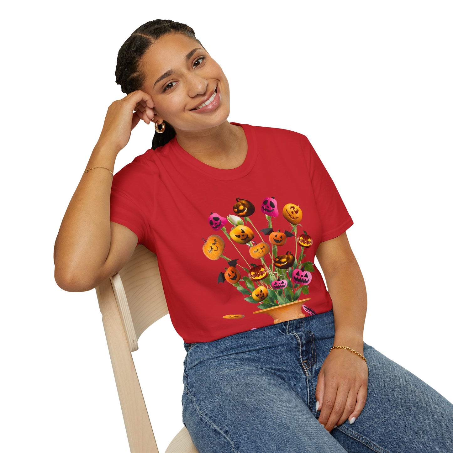 Halloween Pumpkin Bouquet T-Shirt, Cute Fall Tee, Unisex Graphic Shirt, Ideal for Halloween Parties, Seasonal Gift Idea