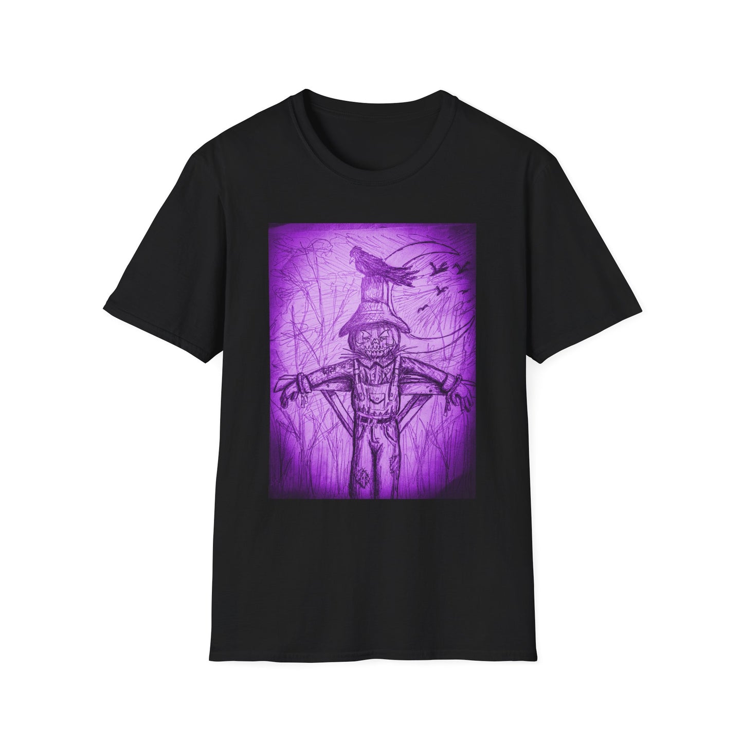 Purple Scarecrow Unisex Tee | Softstyle T-Shirt | Gothic Art, Fall Fashion, Halloween Shirt, Casual Wear, Scarecrow Design