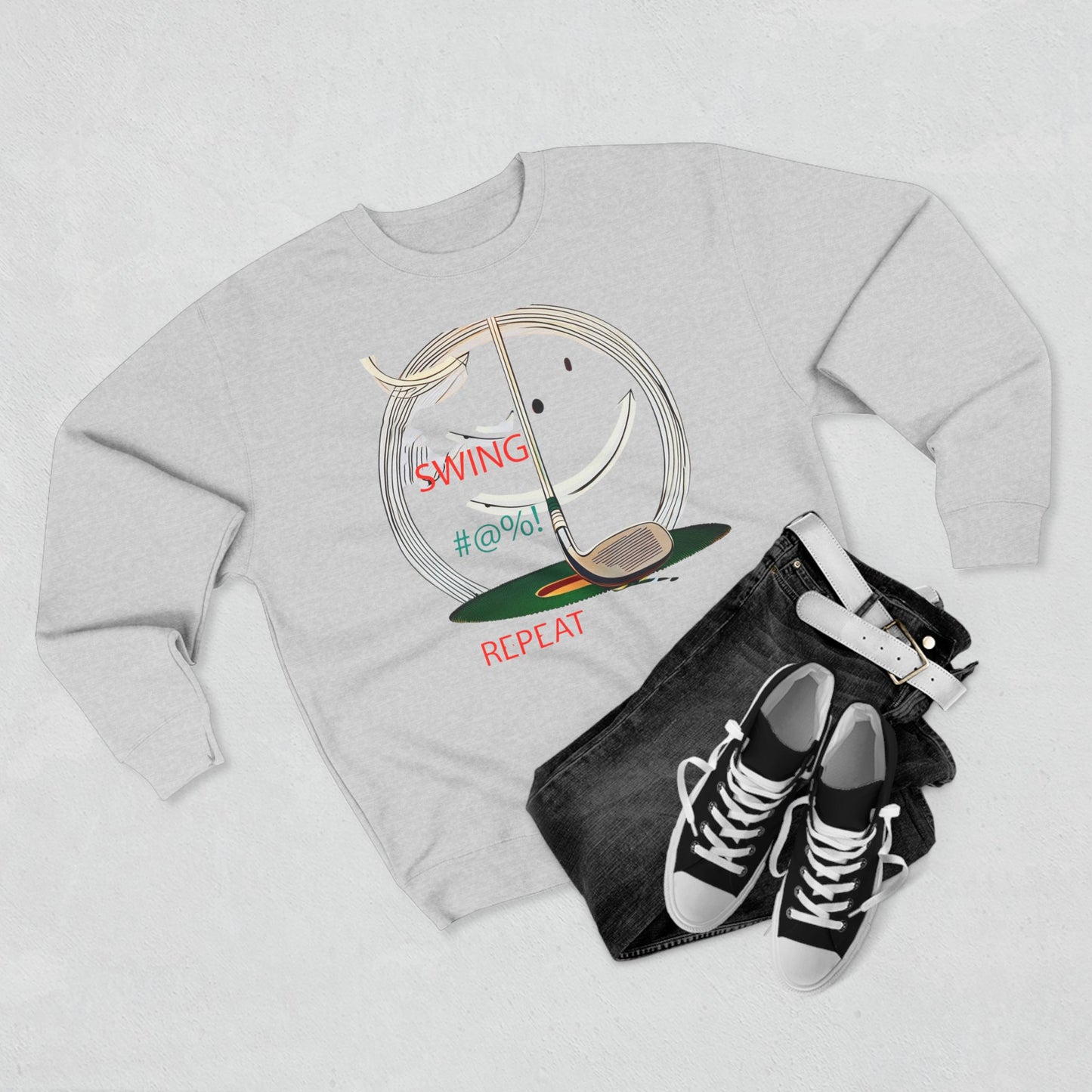 Golf Lover's Swing Unisex Crewneck Sweatshirt: Swing, Repeat, Perfect for Gifts, Sports Enthusiasts, Casual Wear, and Holidays