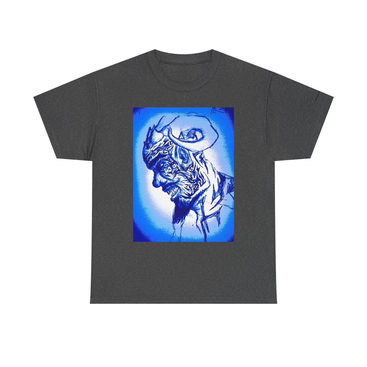 Blue Surreal Demon Horned Halo Portrait Tee