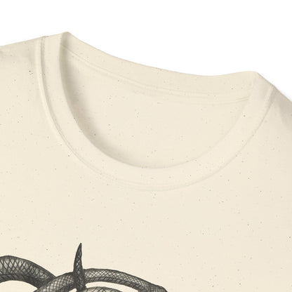 Serpent Design T-Shirt - Unisex Softstyle Apparel for Nature Lovers, Graphic Tee, Casual Wear, Gift for Her/Him, Birthday