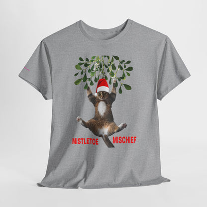 Christmas Cat & Mistletoe Tee — "Mistletoe Mischief" Holiday T-Shirt