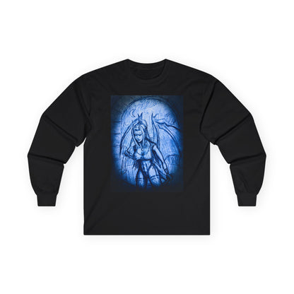 Gothic Demon Art Long Sleeve Tee — Blue Gothic Illustration