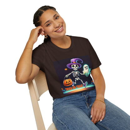 Halloween Skeleton Unisex T-Shirt, Trick or Treat Tee, Spooky Season Apparel, Ghost Theme Shirt, Halloween Costume Top