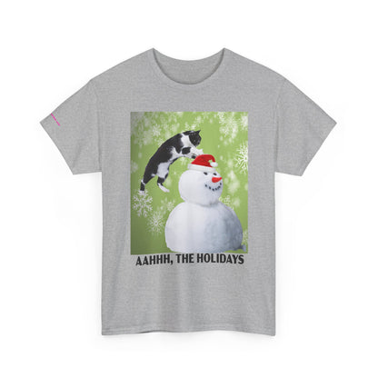 Holiday Cat T‑Shirt – “Aahhh, The Holidays” Funny Snowman Cat Tee