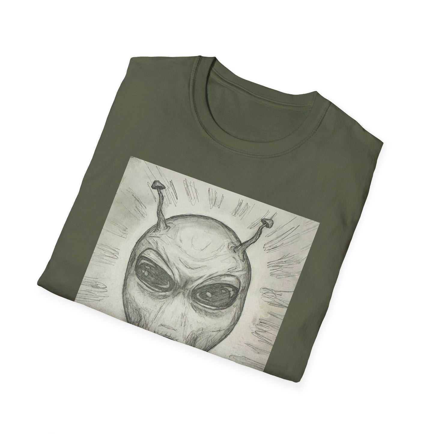 Alien Sketch B & W Unisex Softstyle T-Shirt, Casual Graphic Tee, Sci-Fi Lover Apparel, Unique Gift for UFO Enthusiasts, Everyday Wear
