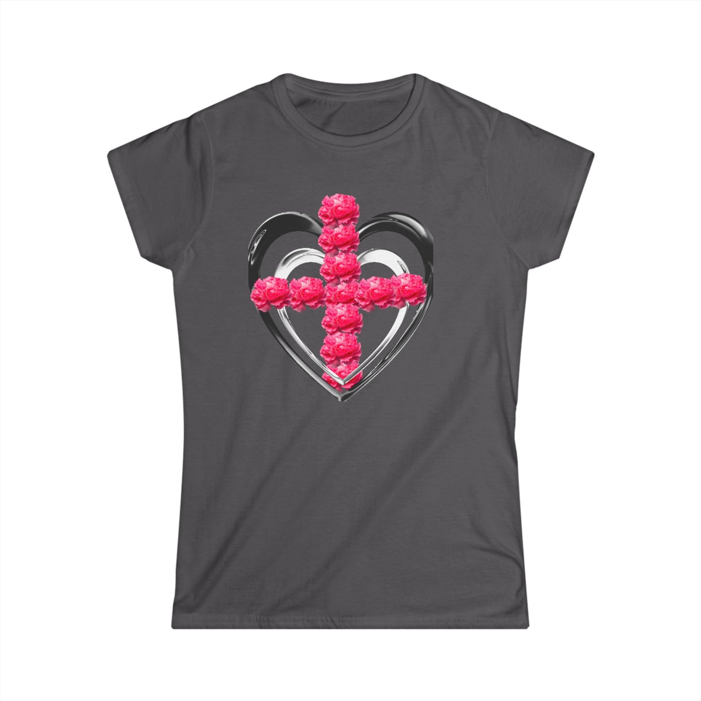Heart Cross Floral Tee — Women's Christian Floral T-Shirt