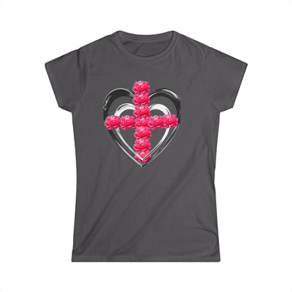 Heart Cross Floral Tee — Women's Christian Floral T-Shirt