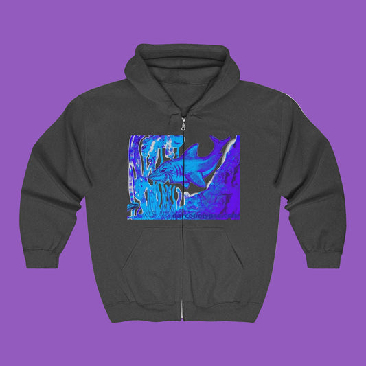 Abstract Blue Wave Zip Hoodie – Psychedelic Ocean Art Full‑Zip Sweatshirt
