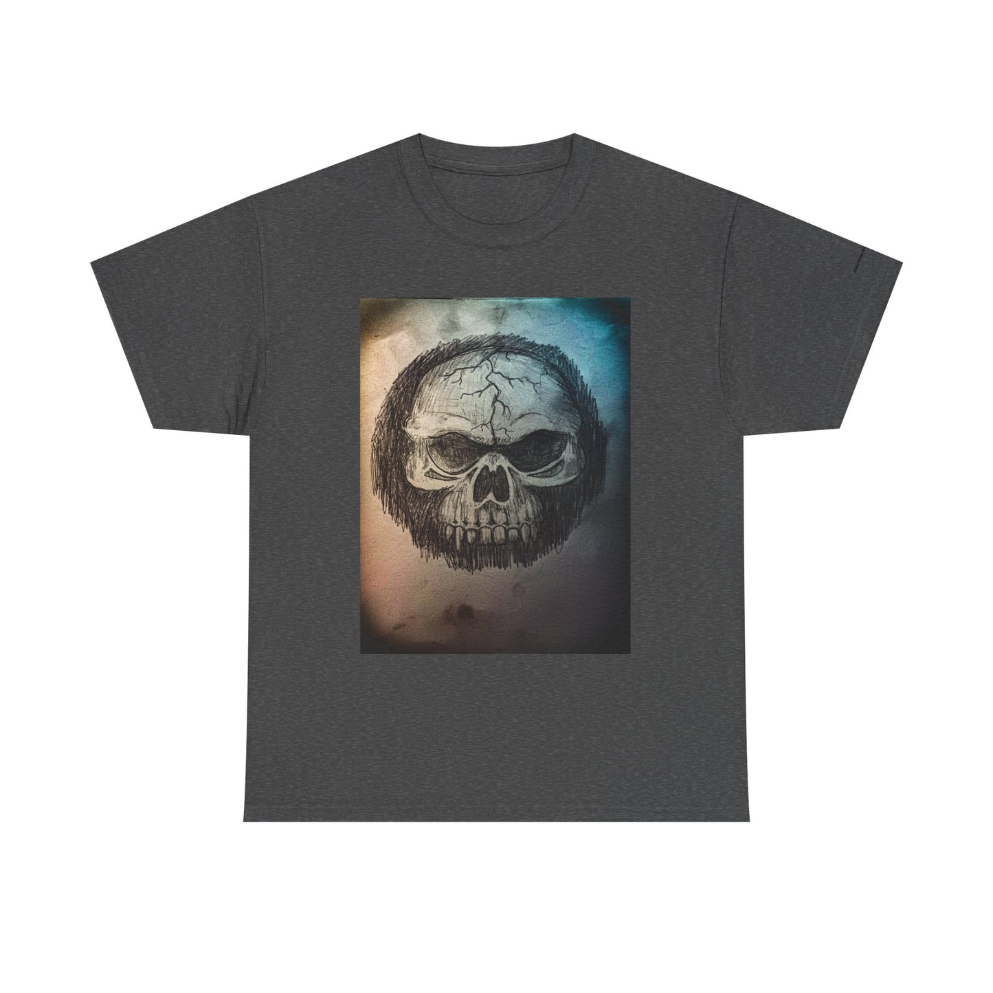 Skull Tee - Feathered Skull Hazy Border Design