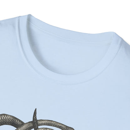 Serpent Design T-Shirt - Unisex Softstyle Apparel for Nature Lovers, Graphic Tee, Casual Wear, Gift for Her/Him, Birthday