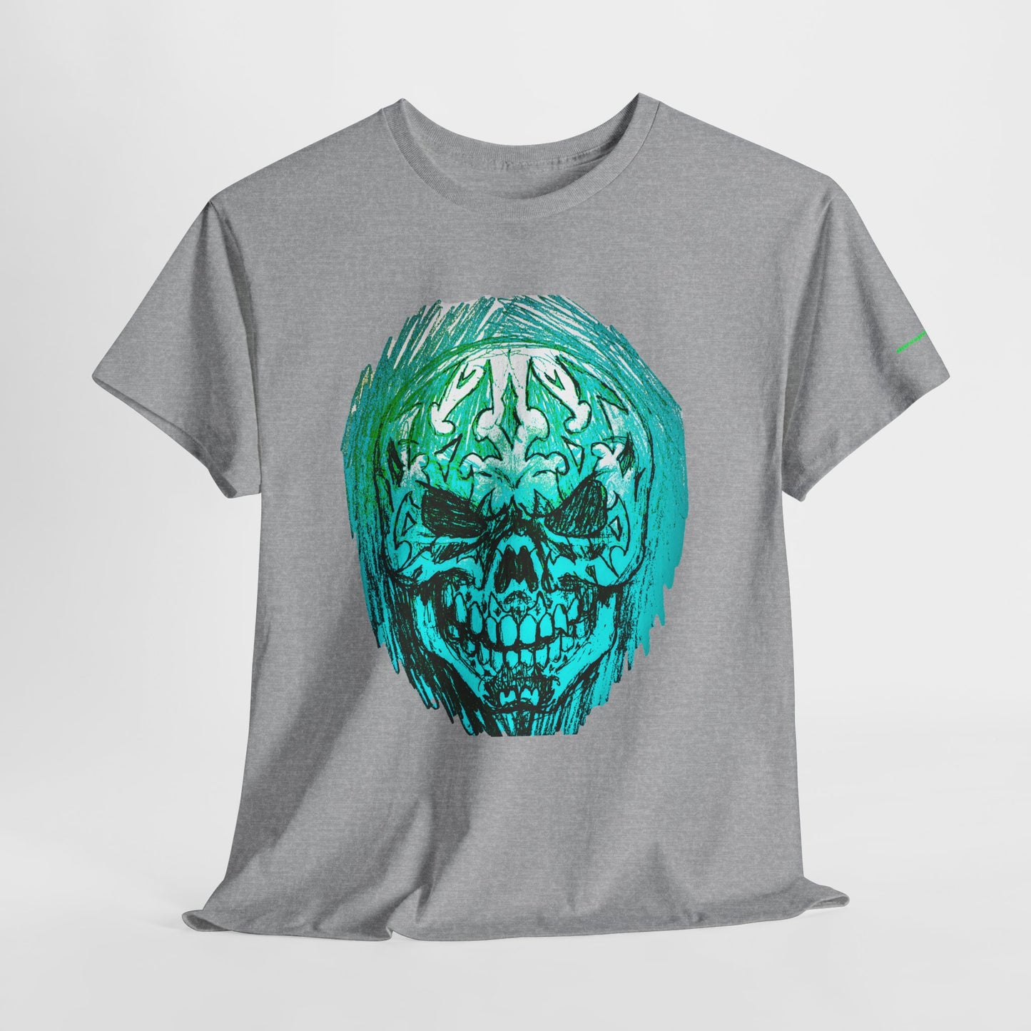 Vibrant Green Skull Graphic Tee - Unisex Heavy Cotton