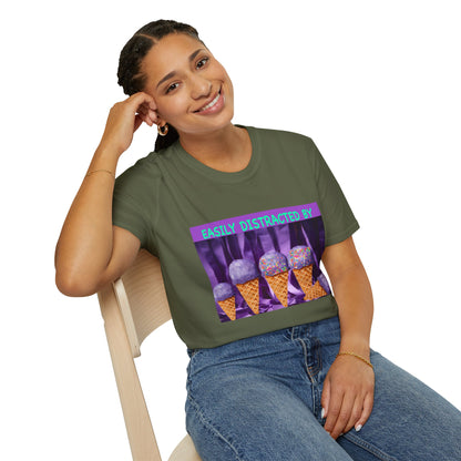 Easily Distracted By Ice Cream T-Shirt, Funny Gift for Ice Cream Lovers, Unisex Graphic Tee, Summer Shirt, Ideal for Birthdays, Casual Wear