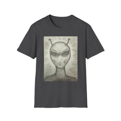 Alien Sketch B & W Unisex Softstyle T-Shirt, Casual Graphic Tee, Sci-Fi Lover Apparel, Unique Gift for UFO Enthusiasts, Everyday Wear
