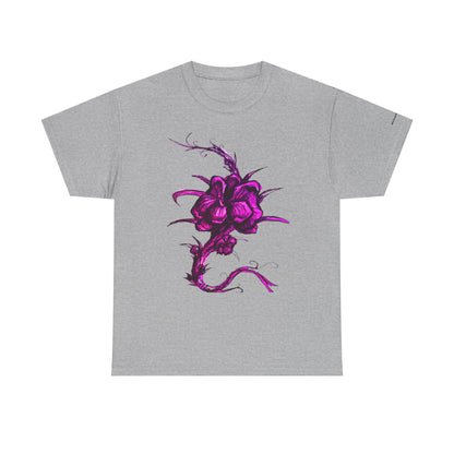 Purple Floral Unisex Heavy Cotton Tee - Artistic Graphic Shirt